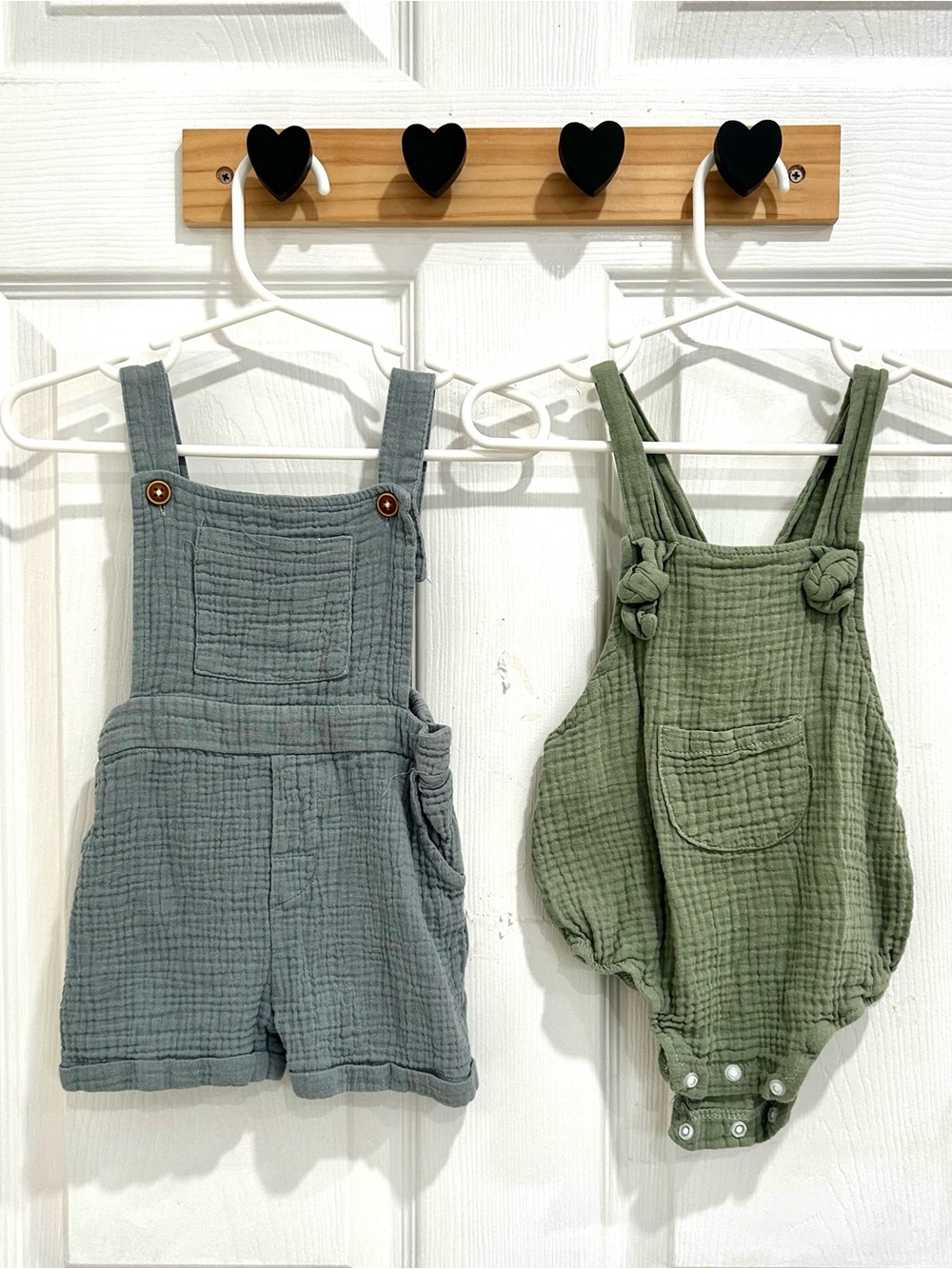 Baby Muslin Overalls Romper 9-12 mo - Blue and Olive